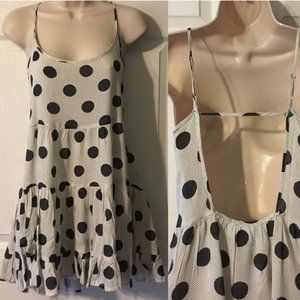 BP Black & White Polka Dot Tiered Dress w Spaghetti Straps & Open Back